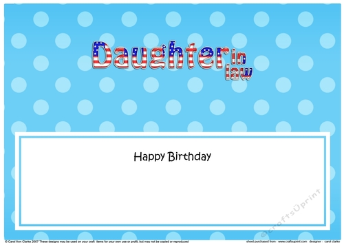 Large DL Happy Birthday DAUGHTER IN LAW insert USA Stars & Stripes