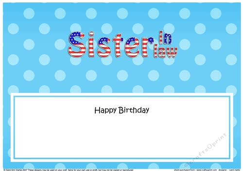 Large DL Happy Birthday SISTER IN LAW insert USA Stars & Stripes