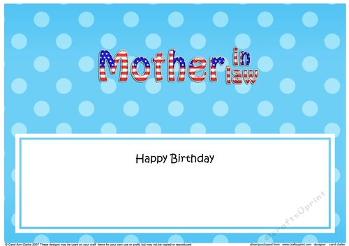 Large DL Happy Birthday MOTHER IN LAW insert USA Stars & Stripes