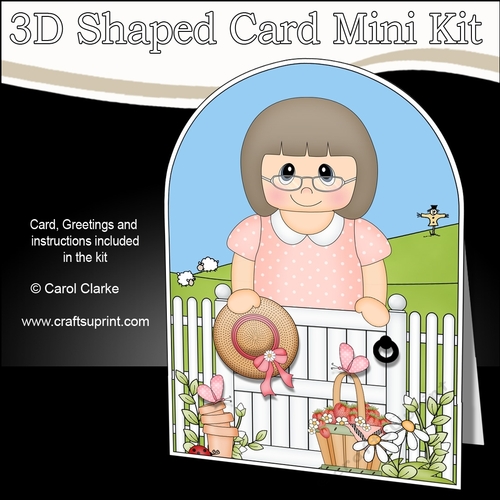 3D Shaped Card  Kit - In the Garden - Older Lady is relaxing in the the Garden