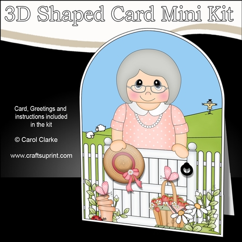3D Shaped Card  Kit - In the Garden - Old Lady is relaxing in the the Garden