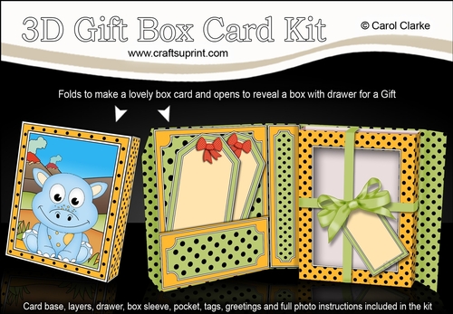 3D Cute Little Dino Gift Box Card Kit 3d Decoupage