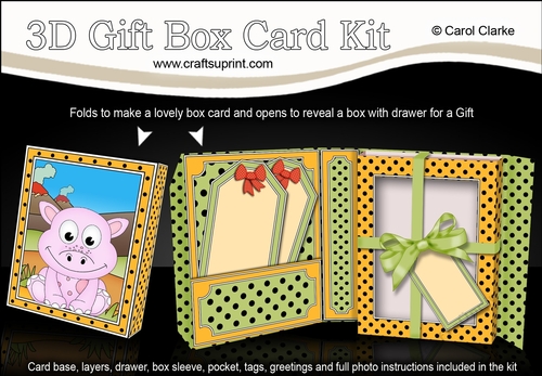 3D Cute Little Dino Gift Box Card Kit 3d Decoupage