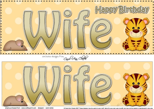 Large DL Happy Birthday WIFE 3D decoupage with Cute Little Tiger