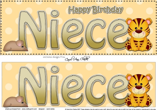Large DL Happy Birthday NIECE 3D decoupage with Cute Little Tiger
