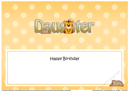 Large DL Happy Birthday DAUGHTER insert with Cute Little Tiger