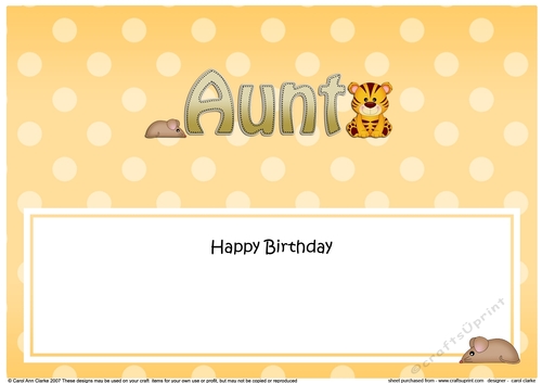 Large DL Happy Birthday AUNT insert with Cute Little Tiger