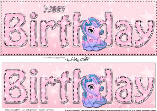 Large DL HAPPY BIRTHDAY 3D decoupage with Cute Pony