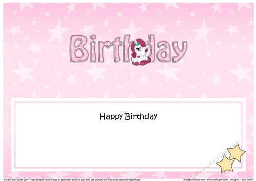 Large DL HAPPY BIRTHDAY insert with Cute Pony