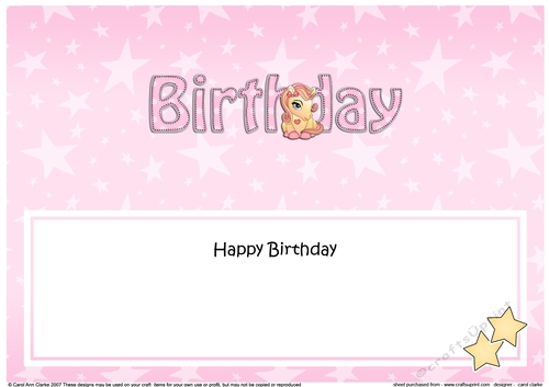 Large DL HAPPY BIRTHDAY insert with Cute Pony