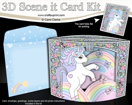 3D Triangle Shadow Box Scene it Card Kit - Cute Little Unicorn Magic