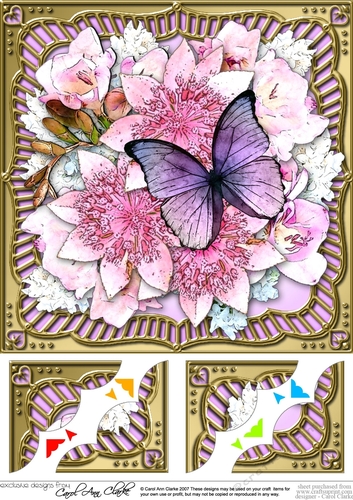 8 x 8 Flowers & Butterfly in a Gold Frame Scalloped Corner Topper  