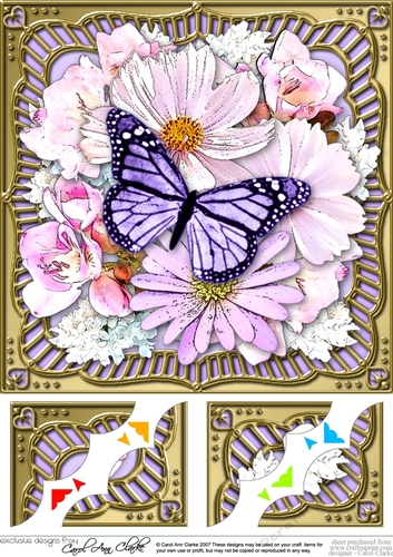 8 x 8 Flowers & Butterfly in a Gold Frame Scalloped Corner Topper  