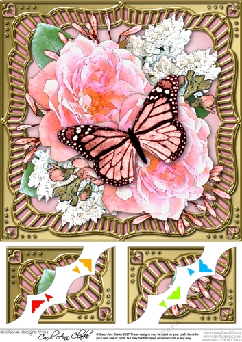 8 x 8 Flowers & Butterfly in a Gold Frame Scalloped Corner Topper  