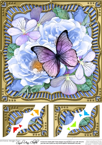 8 x 8 Flowers & Butterfly in a Gold Frame Scalloped Corner Topper  