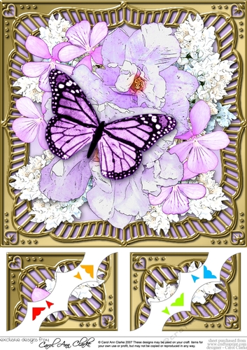 8 x 8 Flowers & Butterfly in a Gold Frame Scalloped Corner Topper  