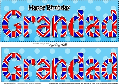 Large DL Happy Birthday GRANDAD 3D decoupage UK Union Jack