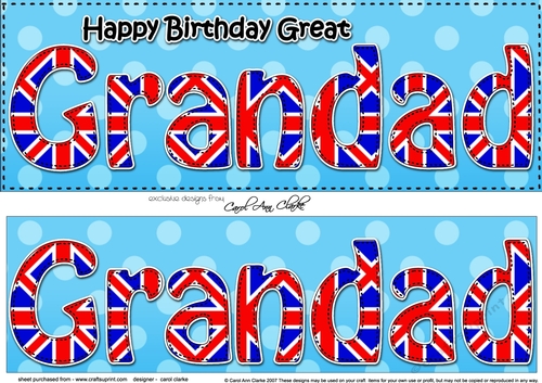 Large DL Happy Birthday GREAT GRANDAD 3D decoupage UK Union Jack