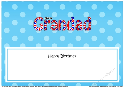Large DL Happy Birthday GREAT GRANDAD insert UK Union Jack