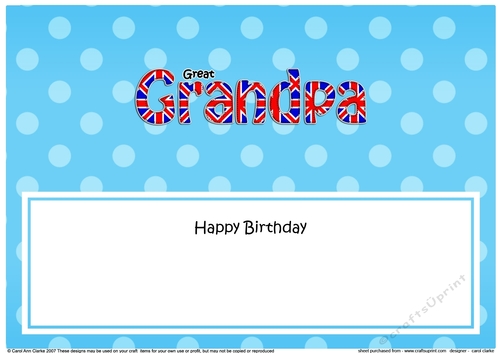 Large DL Happy Birthday GREAT GRANDPA insert UK Union Jack
