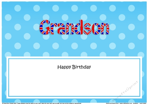 Large DL Happy Birthday GRANDSON insert UK Union Jack