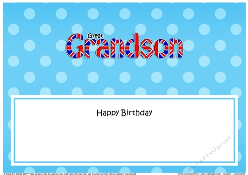 Large DL Happy Birthday GREAT GRANDSON insert UK Union Jack