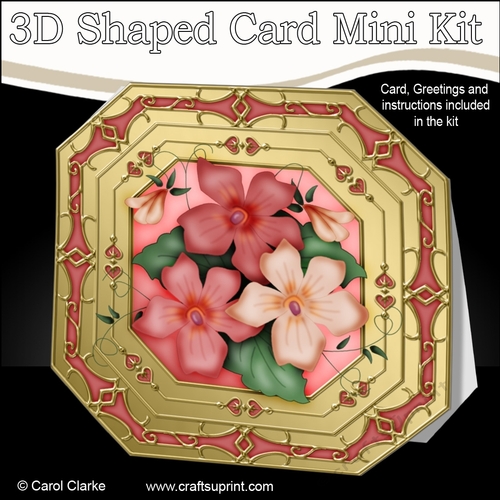 3D Shaped Octagonal Floral Card Kit - Pretty Rose 