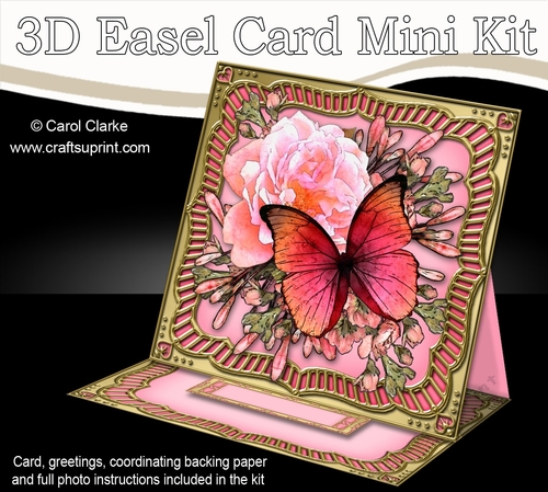 3D Easel Card Mini Kit - Butterfly & Flowers on Gold Frame