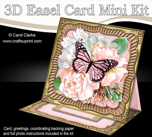 3D Easel Card Mini Kit - Butterfly & Flowers on Gold Frame