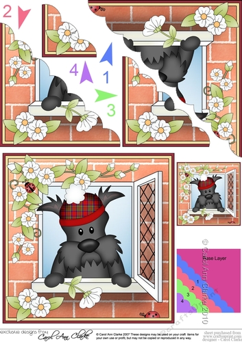 Scalloped Corner Stacker - Through the Window - Little Scottie Dog