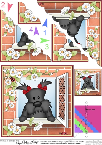 Scalloped Corner Stacker - Through the Window - Little Scottie Dog