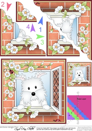 Scalloped Corner Stacker - Through the Window - Little Westie Dog