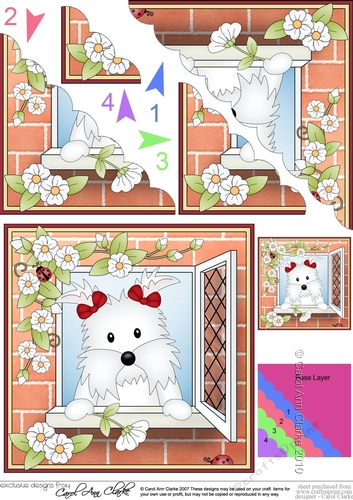Scalloped Corner Stacker - Through the Window - Little Westie Dog
