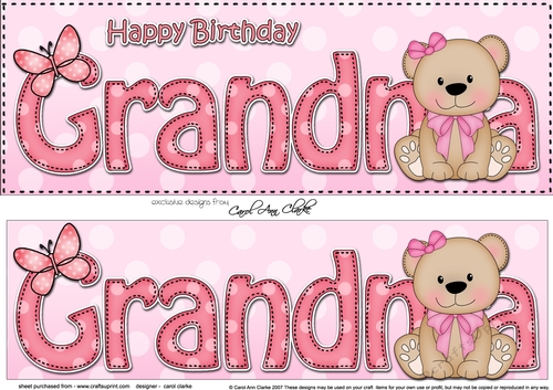 Large DL Happy Birthday GRANDMA 3D decoupage with Livvy Bear