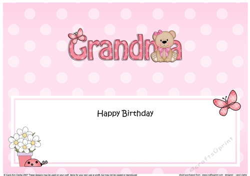 Large DL Happy Birthday GRANDMA insert with Livvy Bear
