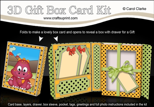 3D Cute Little Dino Gift Box Card Kit 3d Decoupage