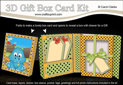 3D Cute Little Dino Gift Box Card Kit 3d Decoupage