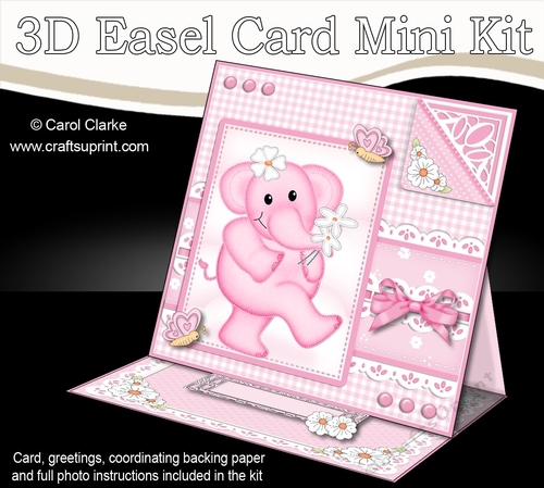 3D Easel Card Mini Kit - Pretty in Pink - Lola Elephant has Pretty Flowers