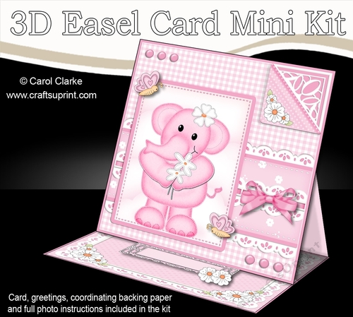 3D Easel Card Mini Kit - Pretty in Pink - Lola Elephant has Pretty Flowers