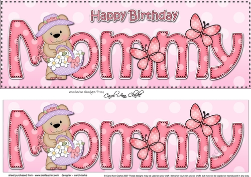 Large DL Happy Birthday MOMMY 3D decoupage with Livvy Bear