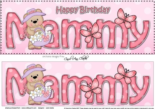 Large DL Happy Birthday MAMMY 3D decoupage with Livvy Bear
