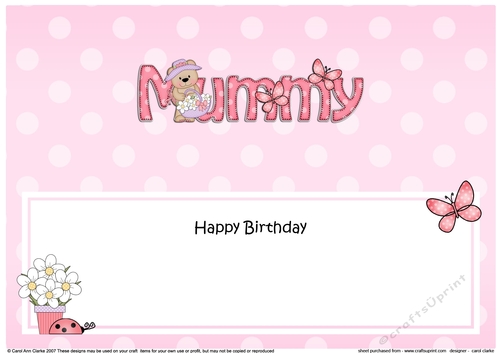 Large DL Happy Birthday MUMMY insert with Livvy Bear
