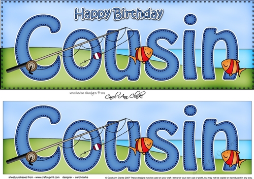 Large DL Happy Birthday COUSIN 3D decoupage with Fishing