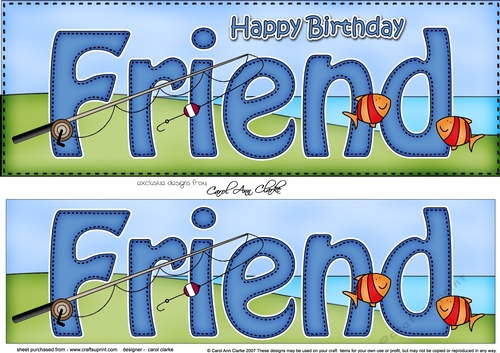 Large DL Happy Birthday FRIEND 3D decoupage with Fishing