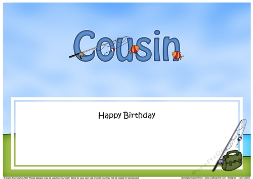 Large DL Happy Birthday COUSIN insert with Fishing