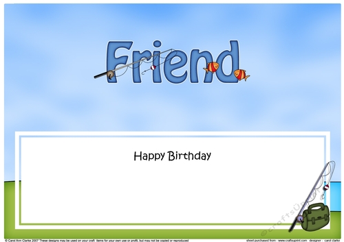 Large DL Happy Birthday FRIEND insert with Fishing
