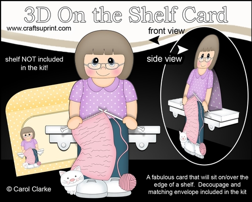 3D On the Shelf Card Kit - Older Lady Linnie is Knitting
