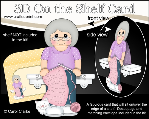 3D On the Shelf Card Kit - Old Lady Noella is Knitting