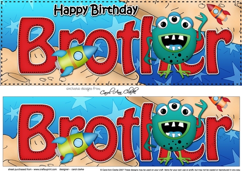 Large DL Happy Birthday BROTHER 3D decoupage with cute Alien