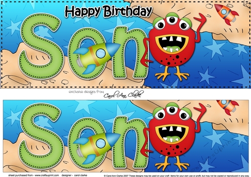 Large DL Happy Birthday SON 3D decoupage with cute Alien